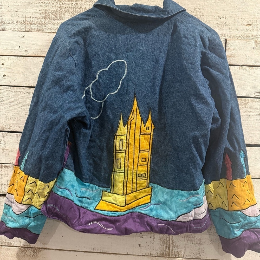 Vtg Kaktus USA Art to Wear Denim Jacket Applique Design Cotton Mix Size Small S - Picture 6 of 10